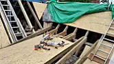 Joists on purlin tip, something needed in between to spred the load?  |  Purlin is under the old rafters. Putting a downwards load on them is going to...