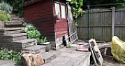 Lowering a retaining wall (from the bottom)  |  cm above the garden. The garden rises up at the back of the shed, which was ...