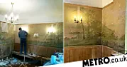 1950s Mural discovered behind pub wallpaper  |  A bit more exciting than the coal-cellar. Landlords redecorating their pub...